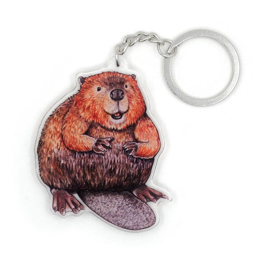 A keychain of an American beaver on a white background.