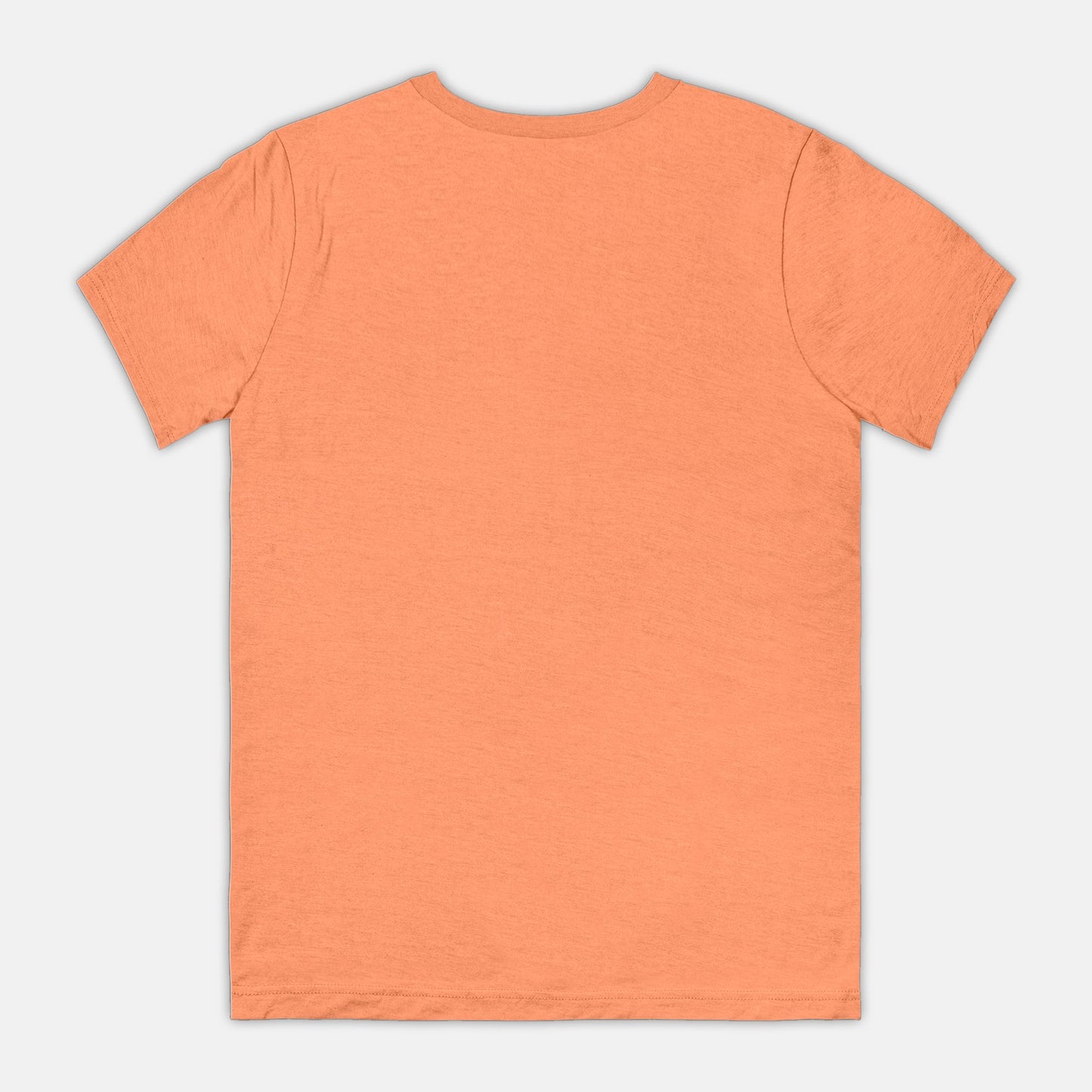 The blank back of a peach-colored t-shirt