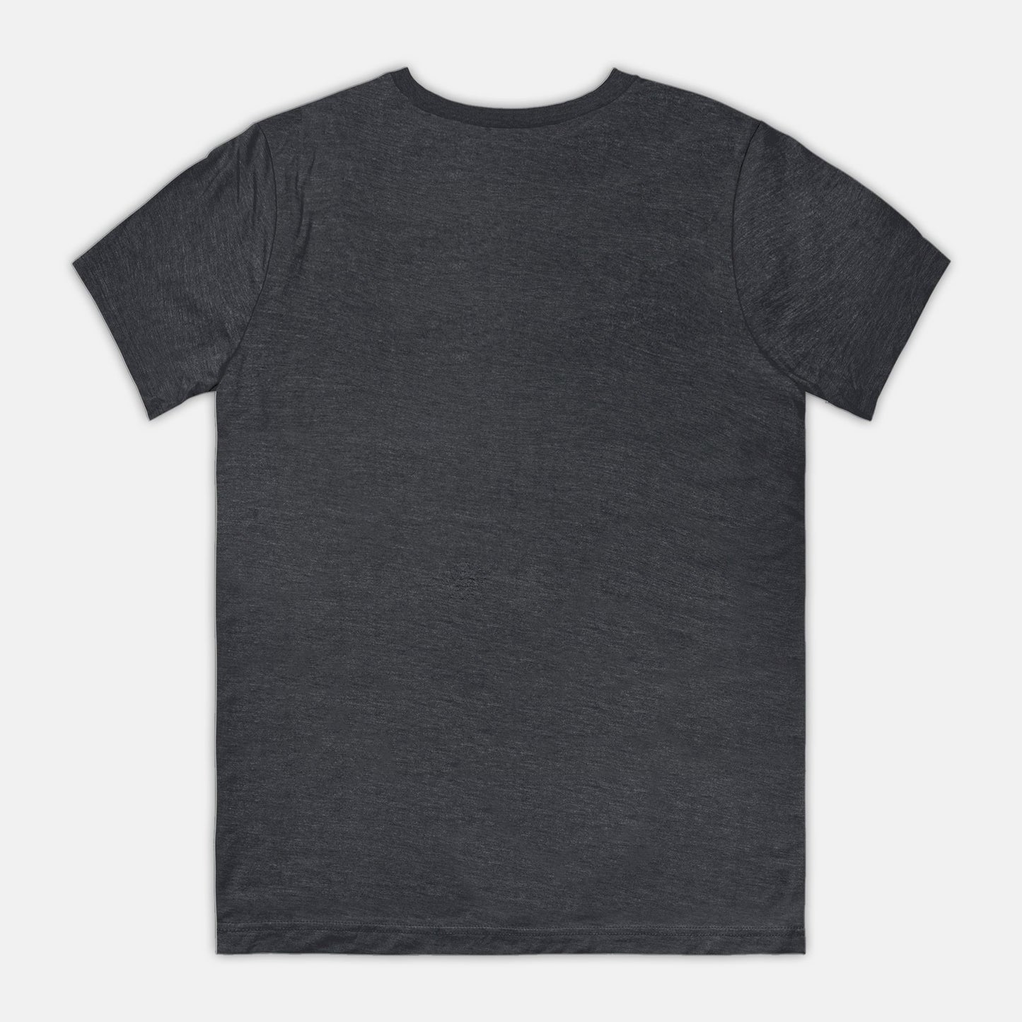 The back view of a plain dark gray t-shirt