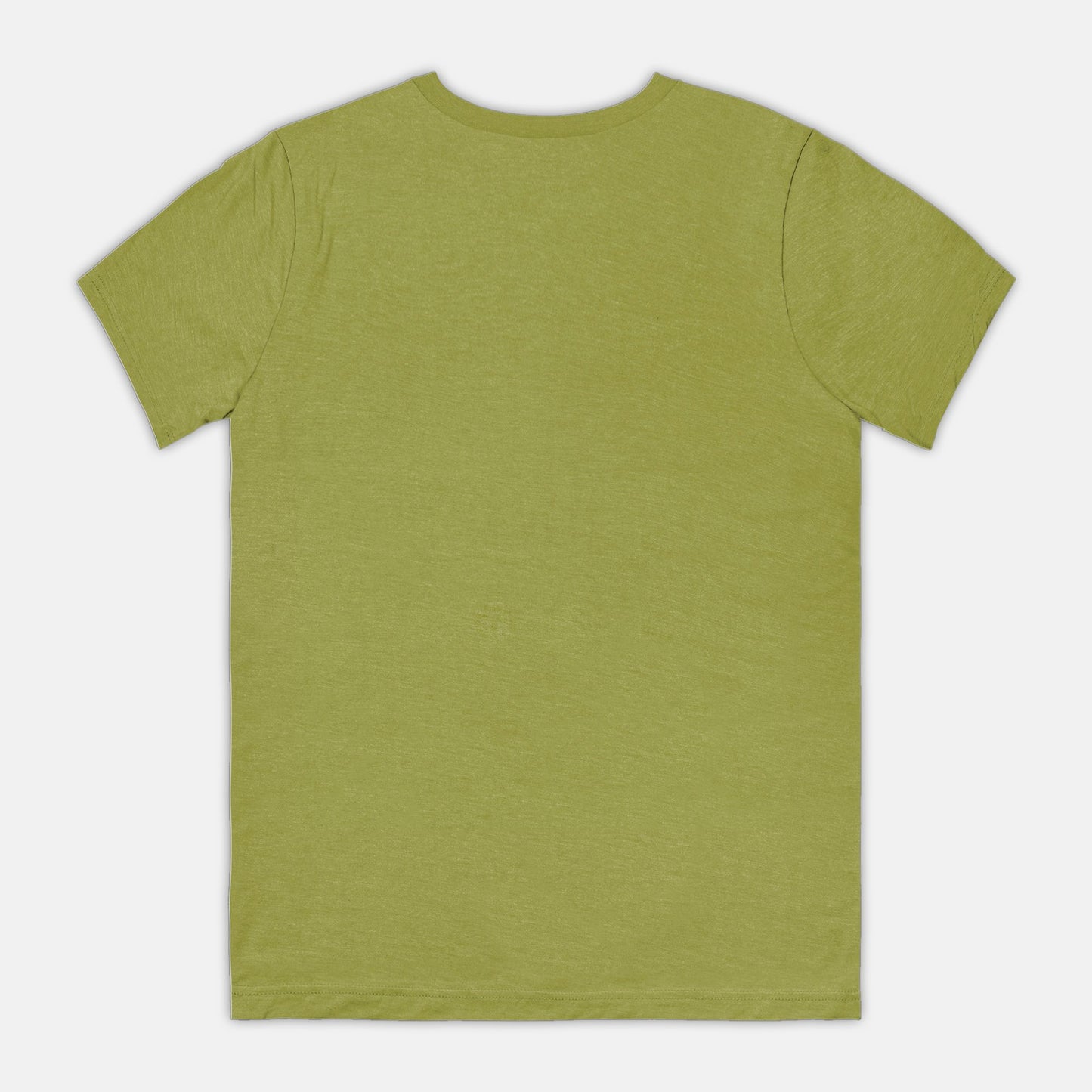 The blank back of a green-colored t-shirt