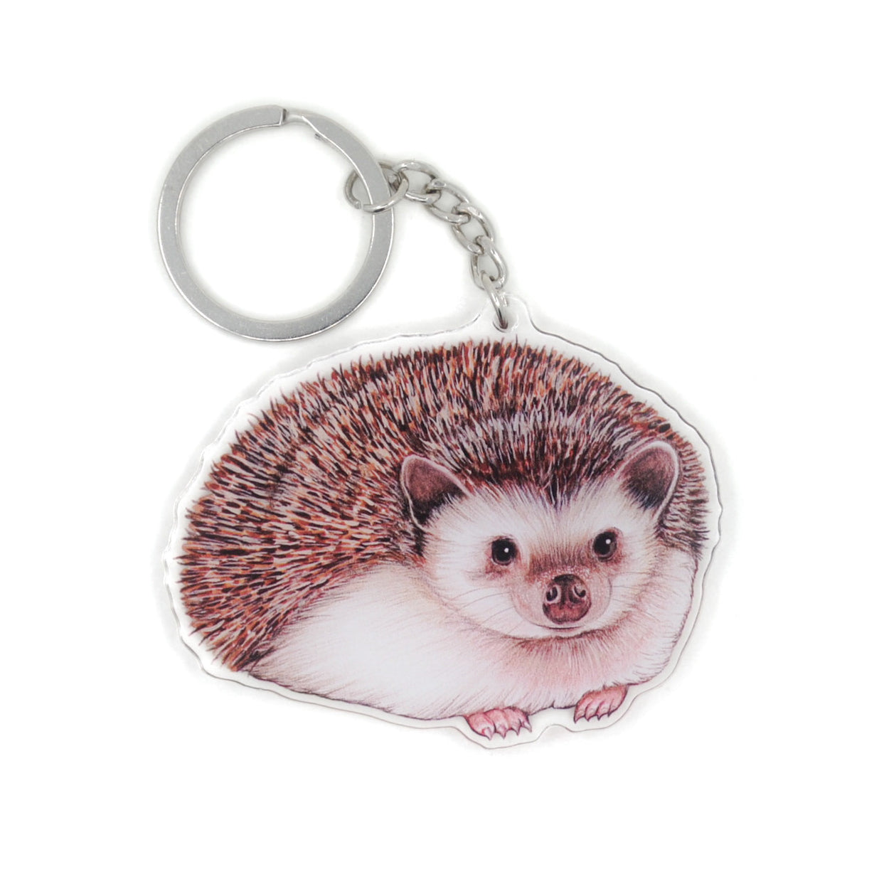 A keychain featuring an illustration of a hedgehog