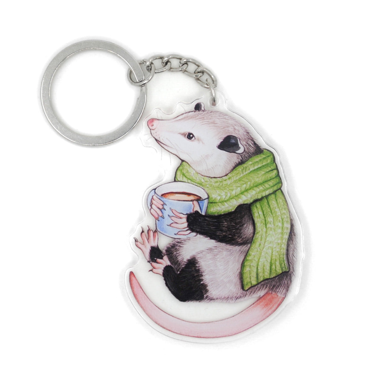 Cozy Opossum with Mug Keychain