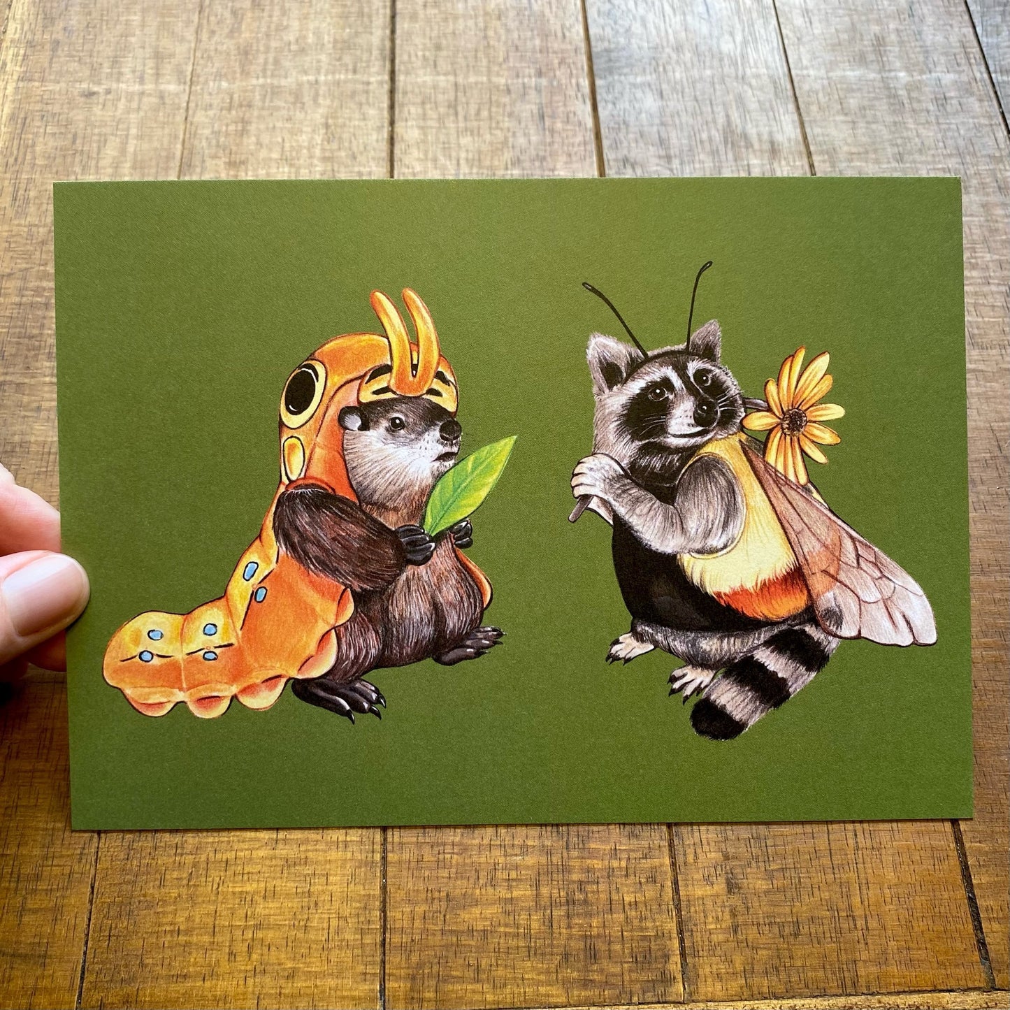 Costume Party Raccoon and Groundhog Postcard