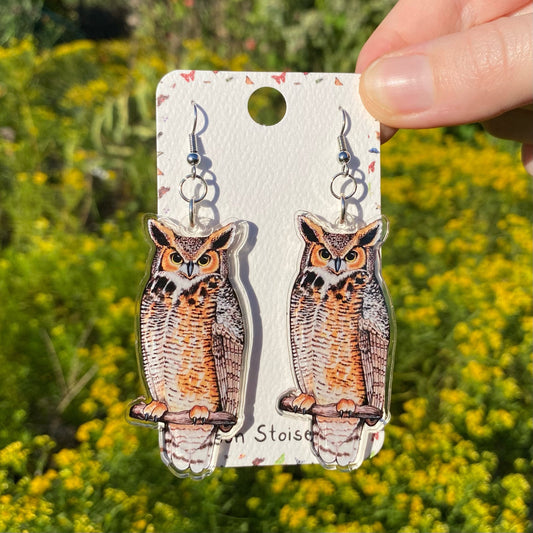 Acrylic Great Horned Owl Earrings