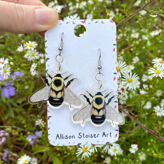 Acrylic Two-Spotted Bumble Bee Earrings