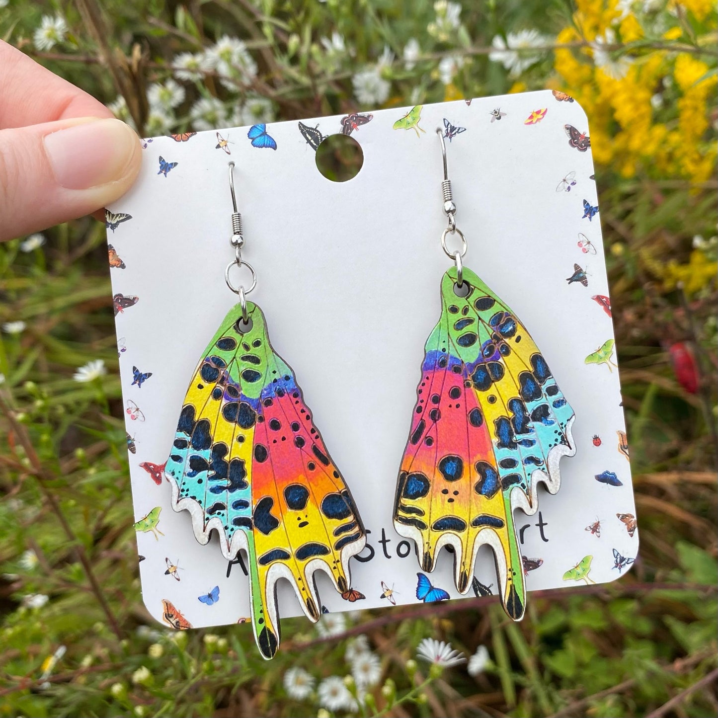 Hand-painted Sunset Moth Wing Earrings