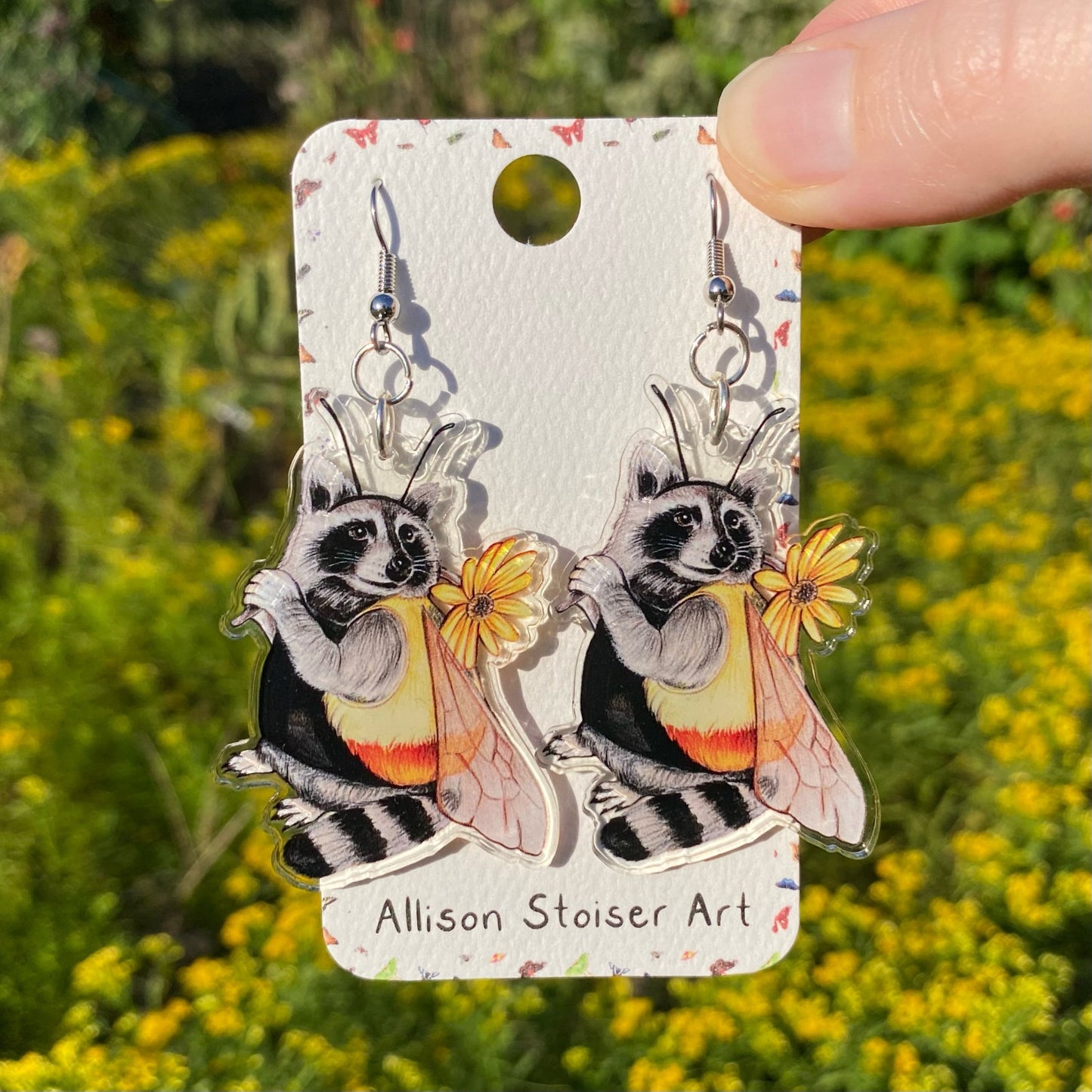 Acrylic Bumble Bee Raccoon Earrings