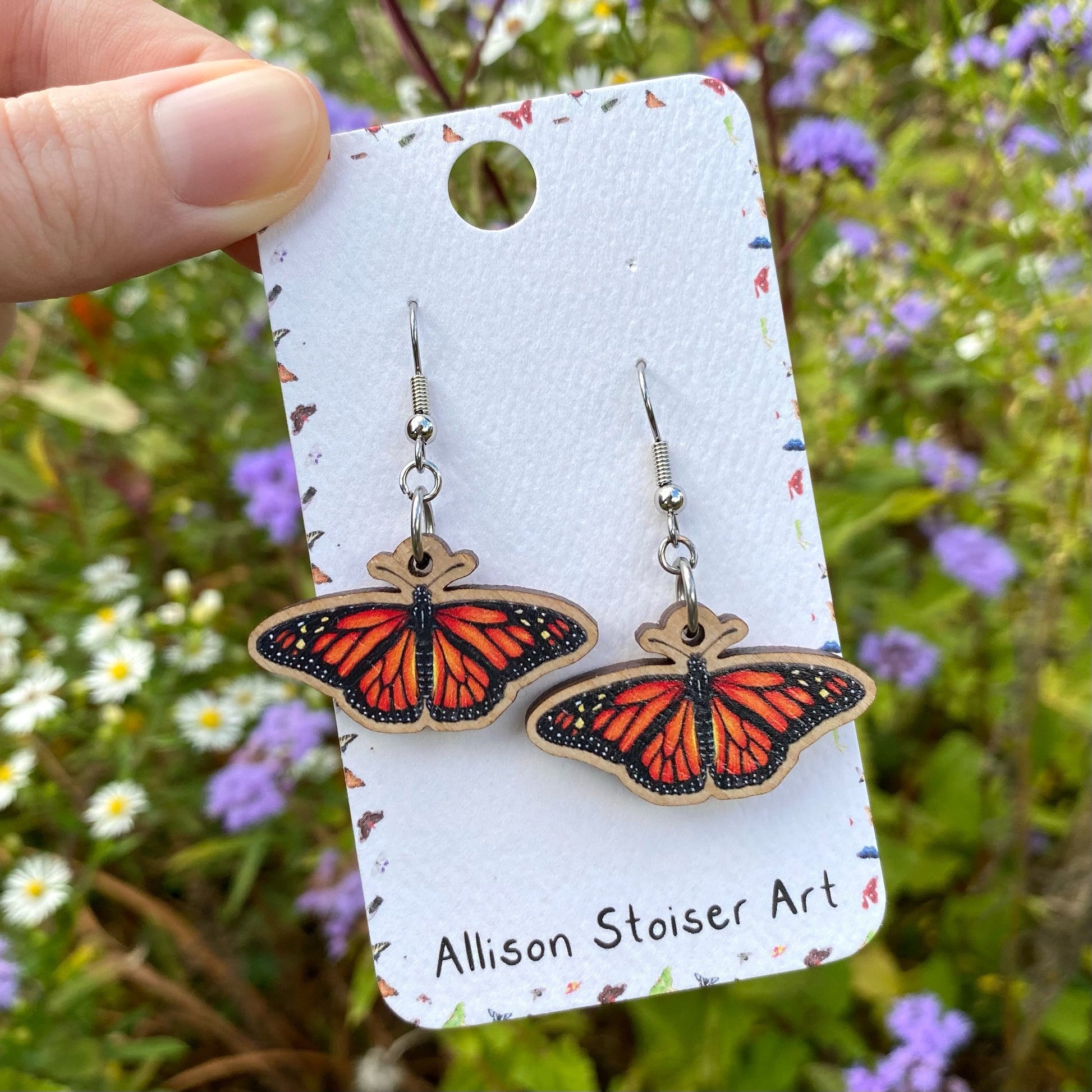 Sustainably sourced wooden monarch earrings