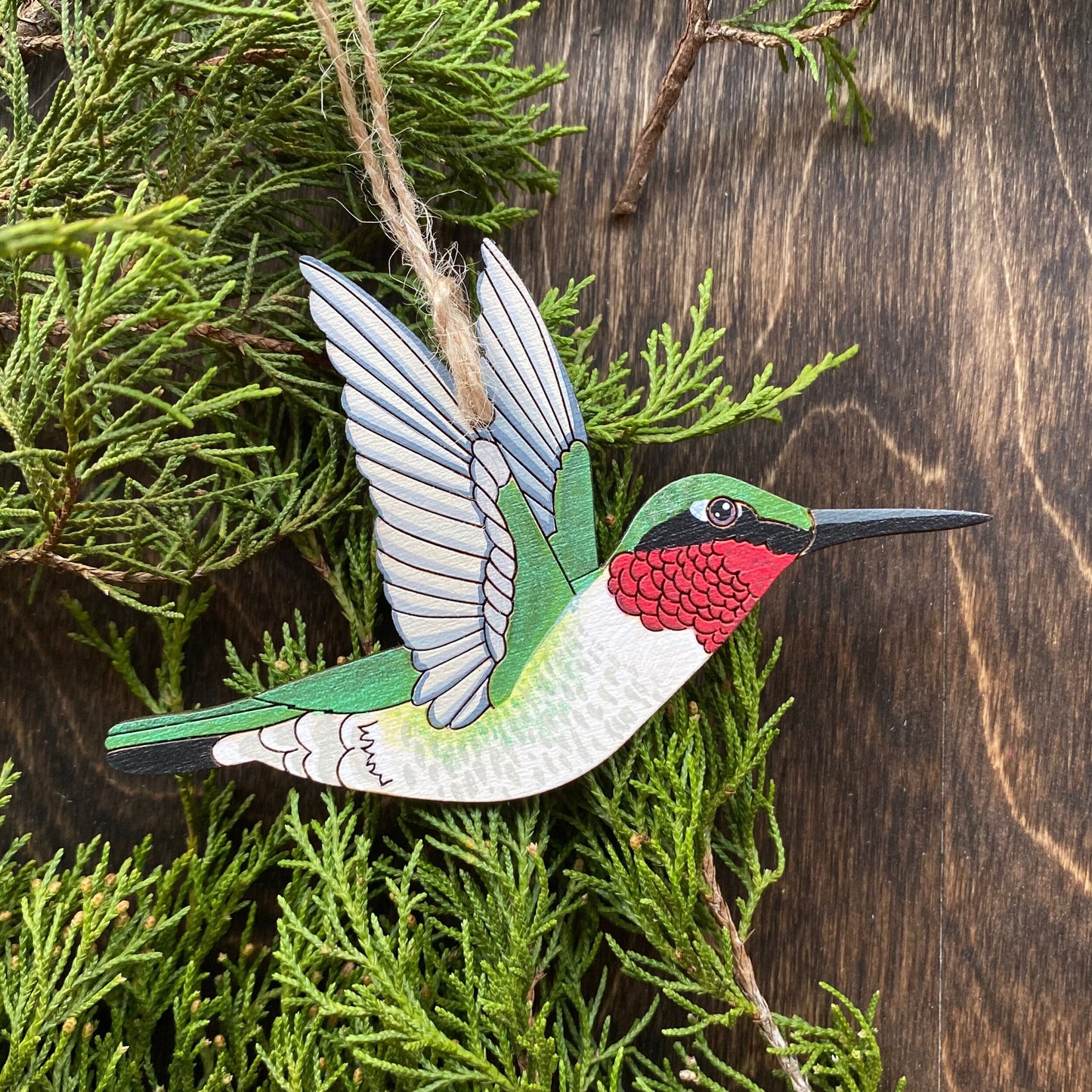 Male Ruby-Throated Hummingbird Hand-painted Ornament