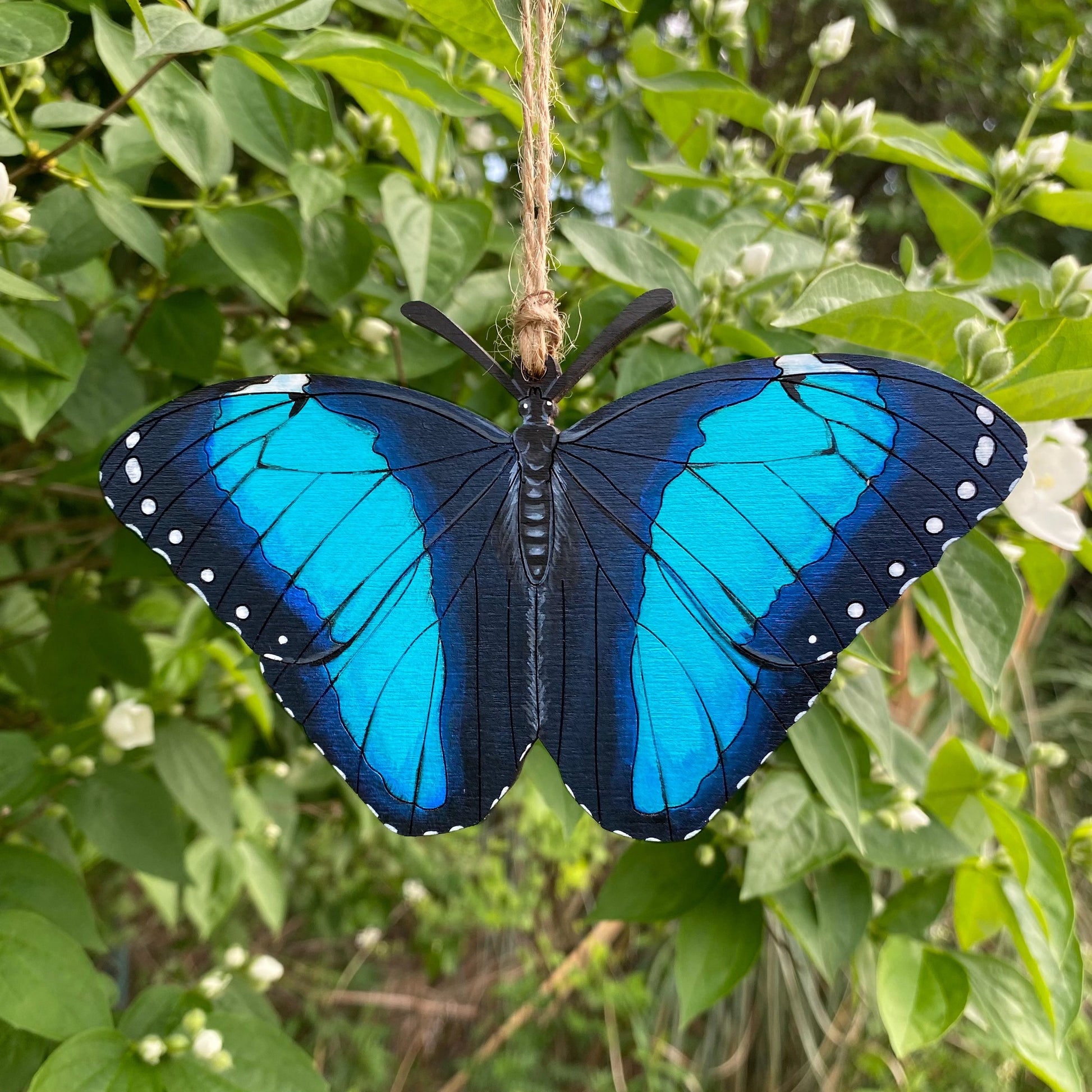 A hand-painted ornament of a Achilles morpho butterfly