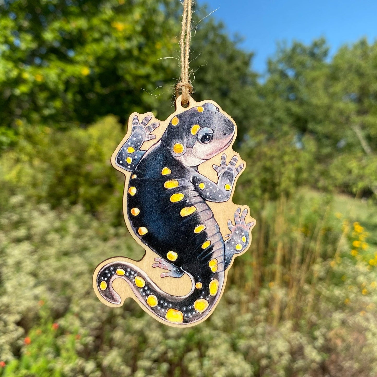 Yellow-Spotted Salamander Wood Print Ornament