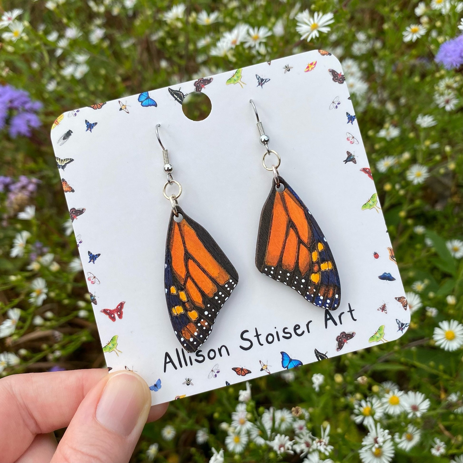 Handpainted butterfly wing earrings