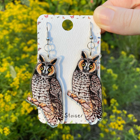 Acrylic Long-eared Owl Earrings