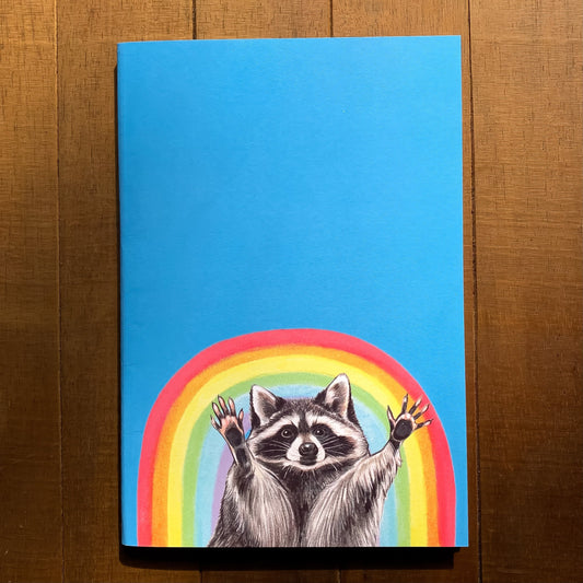 Rainbow Raccoon Handmade 5" x 8" Journal (Dotted)