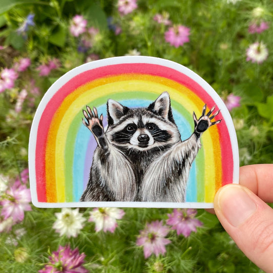 Rainbow Raccoon Weatherproof Vinyl Sticker