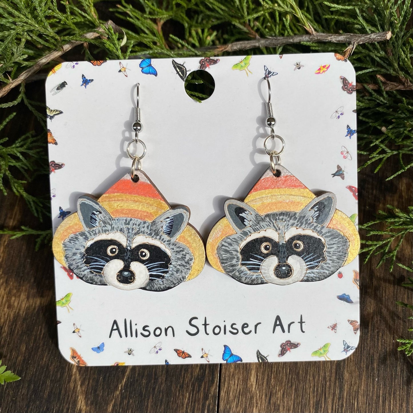 Hand-painted Raccoon Earrings