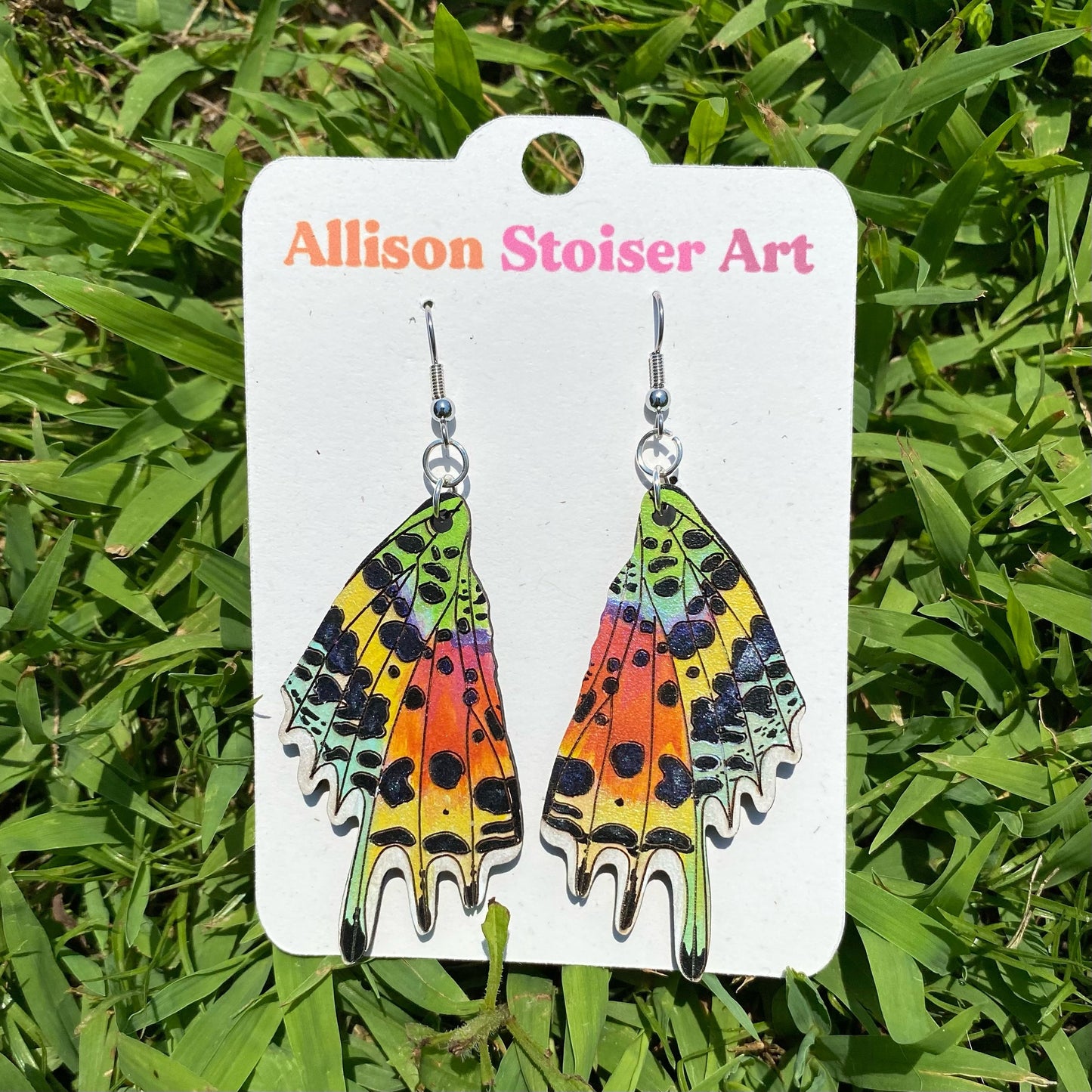 Hand-painted Sunset Moth Wing Earrings