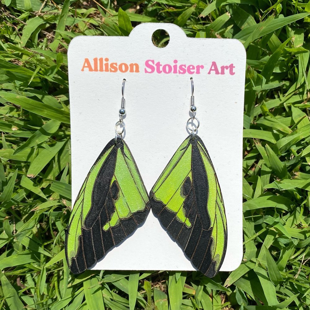 Hand-painted goliath birdwing earrings