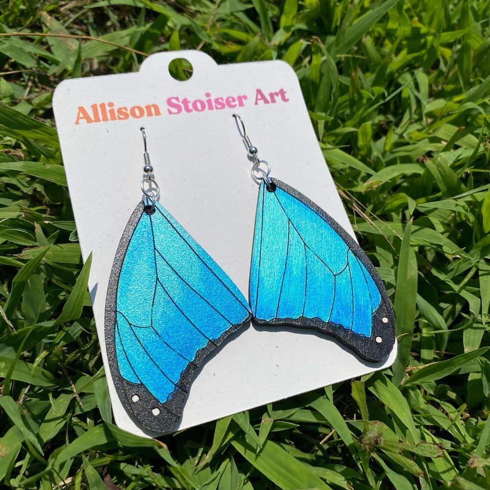 Hand-painted morpho wing earrings